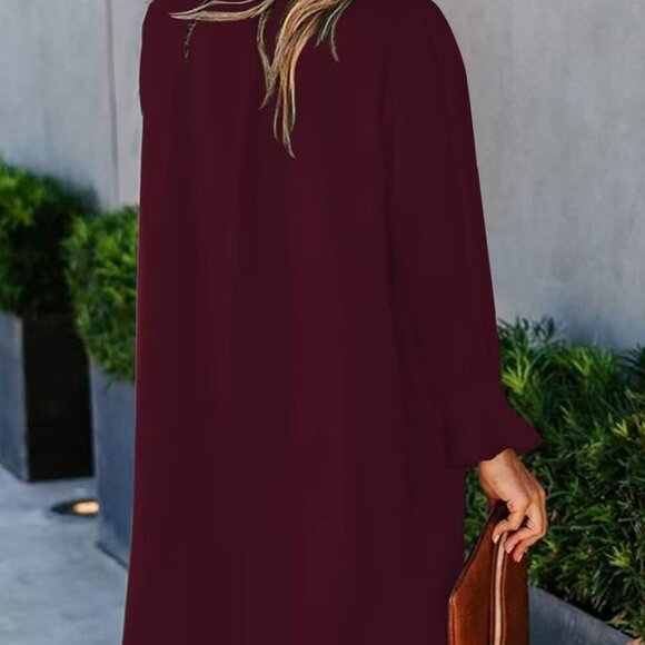 Womens Dresses Summer Casual Dress Long Sleeve V Neck Dress Shift Dress for Wome - Picture 4 of 5